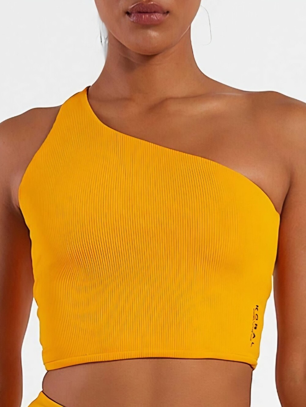 Koral One Shoulder Ribbed Crop Top Size Medium Gold NWT